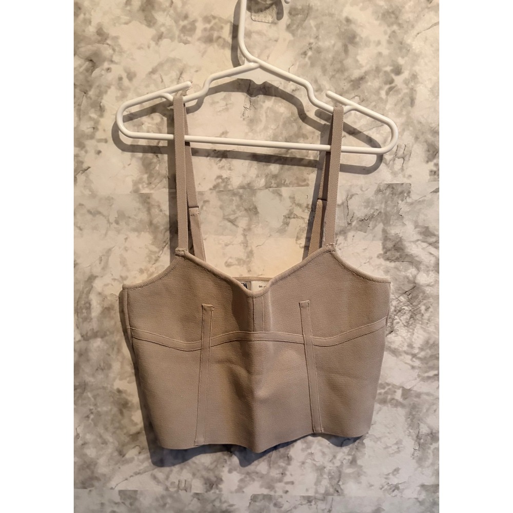 Zara Knit Cropped Corset Top Beige Adjustable Strap Women's‎ Size S